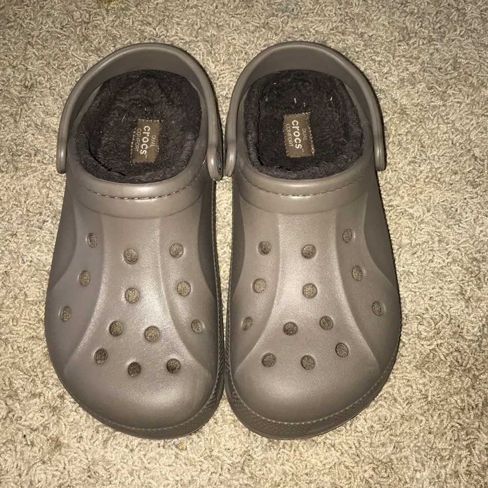 Brown Fuzzy Crocs